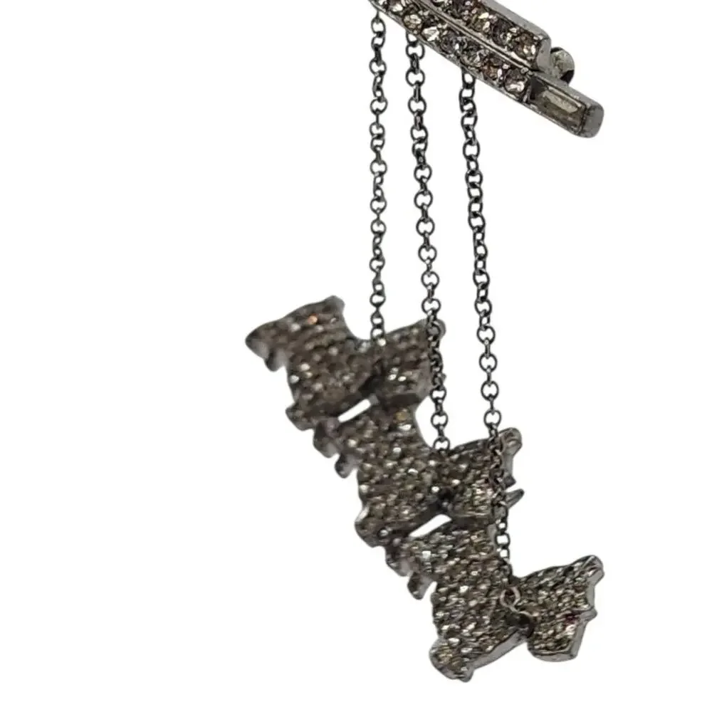 Vintage Scottie Dog Rhinestone Dangle Brooch 3 Terrier Pin Silver Tone Figural